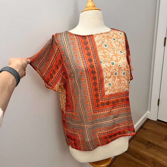 Renee C. Orange Patterned Layered Top Sz M - Picture 1 of 10